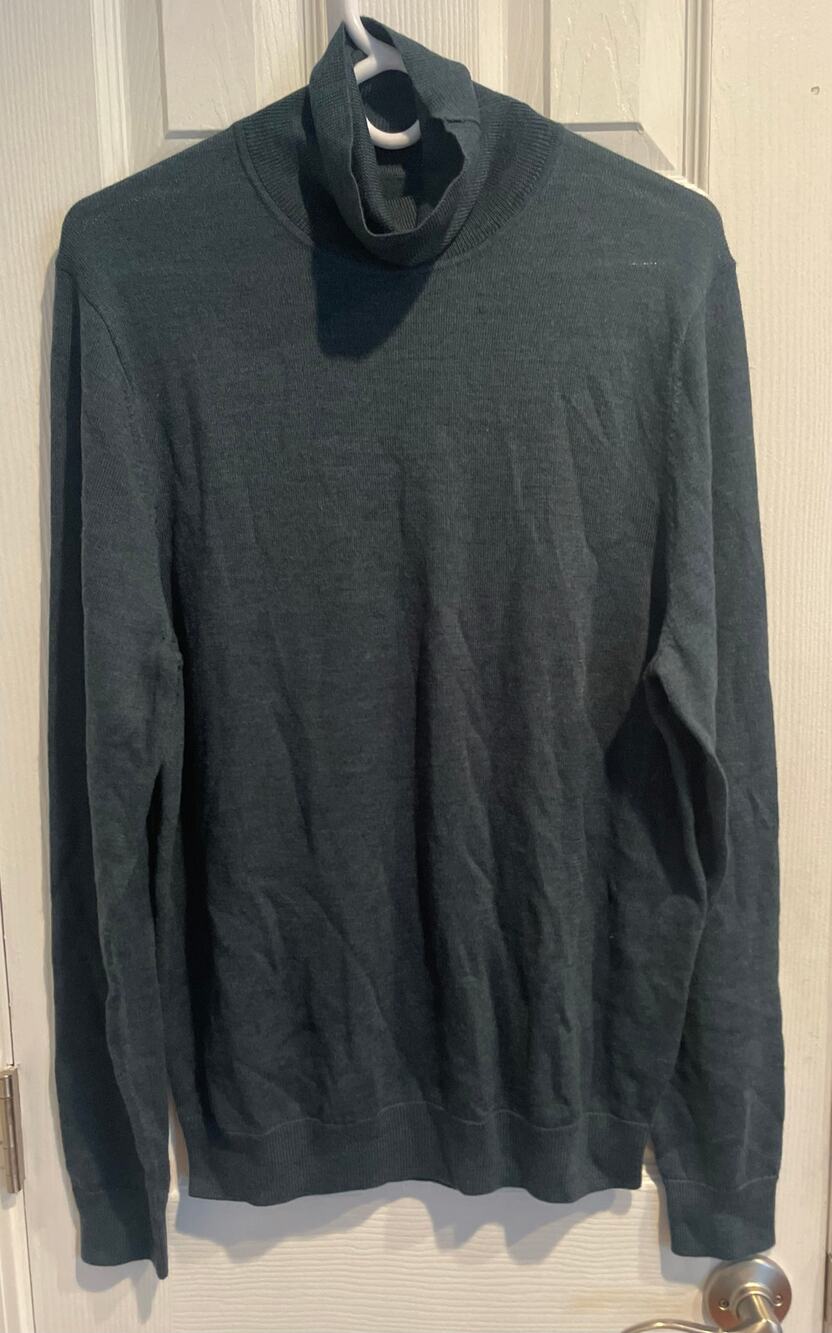 Turtleneck long sleeved sweater, Teal Cyrus Milange in Washable Merino Wool, A51